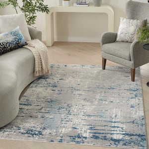 Concerto Ivory Grey Blue 10 ft. x 14 ft. Distressed Contemporary Area Rug