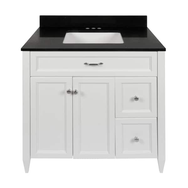 Amluxx Verona 37 in. W x 22 in. D Bath Vanity in White with Quartz Stone Vanity Top in Galaxy Black with White Basin