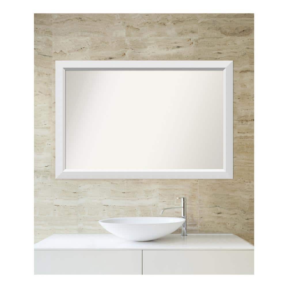 Blanco White 42.25 in. x 28.25 in. Custom Non-Beveled Wood Framed Bathroom 