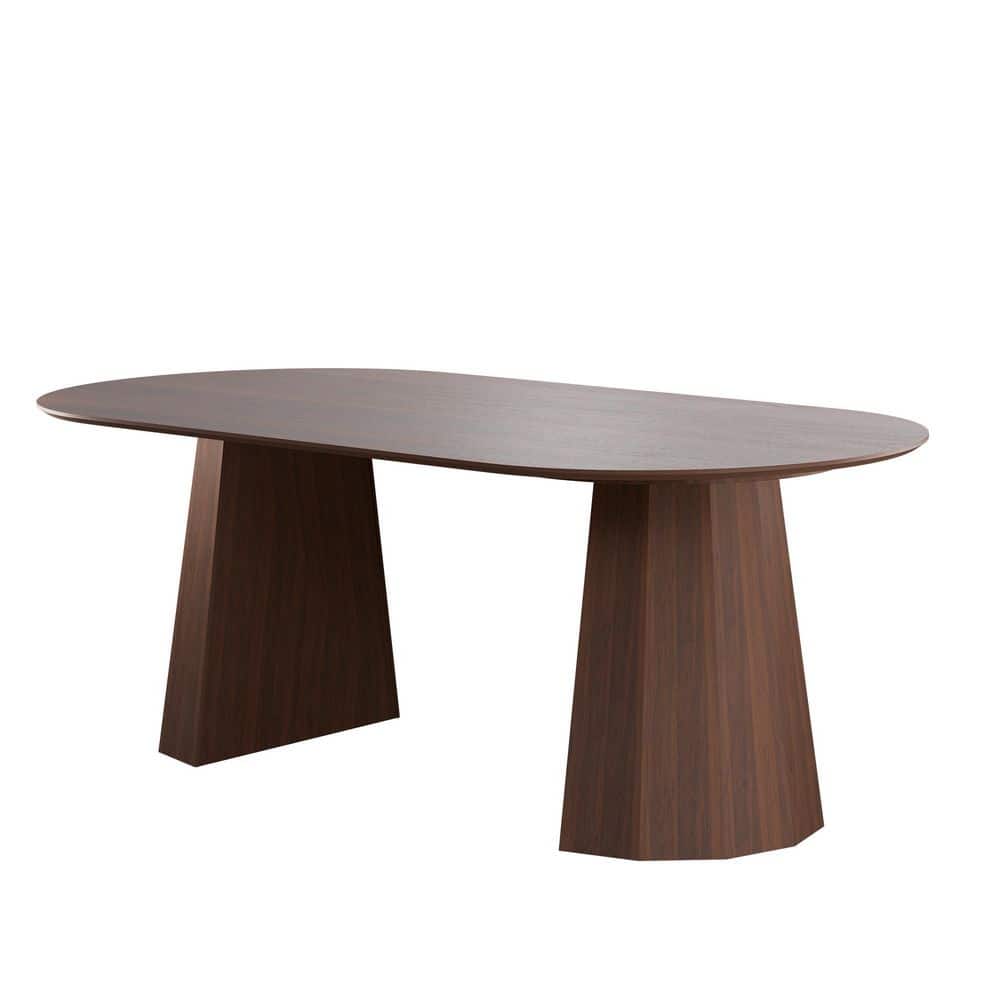 9 Piece Modern Oval Walnut Wood Top 79 in. Double Pedestal Base Dining Table Set Seats 8 price history on PriceWatchPro