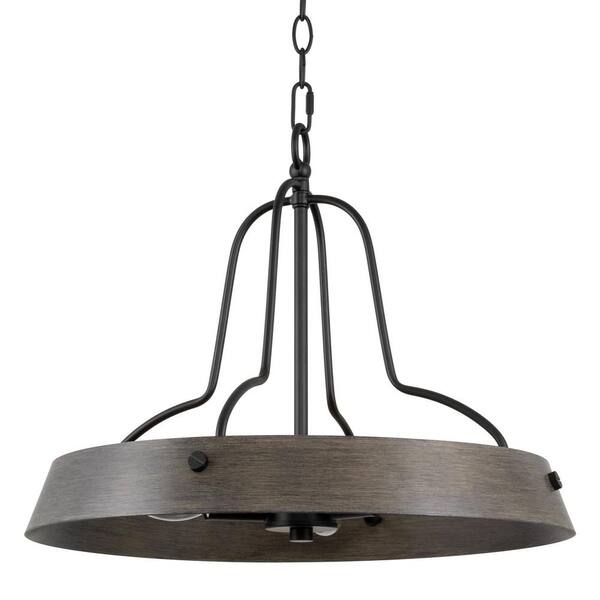 Kira Home Reed 60-Watt 3-Light Black Farmhouse Pendant Light, No Bulb Included