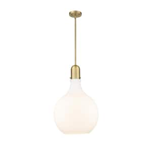 Amherst 1-Light Brushed Brass Shaded Pendant Light with Matte White Glass Shade