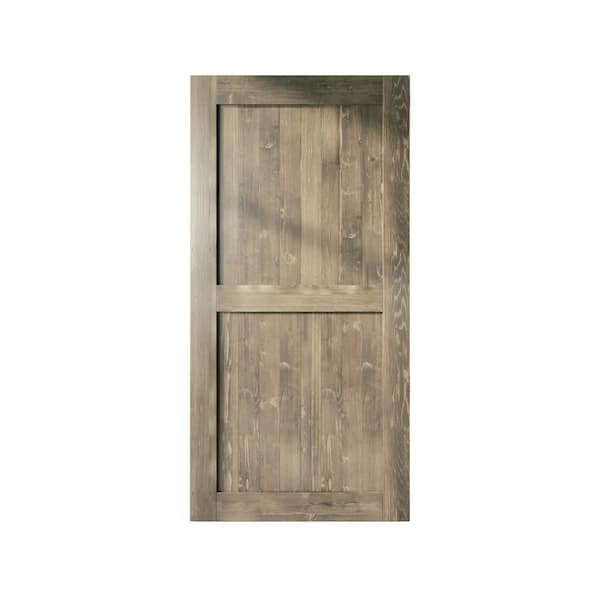 HOMACER 46 in. x 84 in. H-Frame Classic Gray Solid Natural Pine Wood Panel Interior Sliding Barn Door Slab with H-Frame