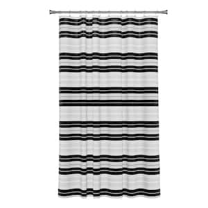 70 in. x 72 in. Dylan Stripe 30% Recycled Waterproof PEVA Shower Curtain in Black, White and Gray