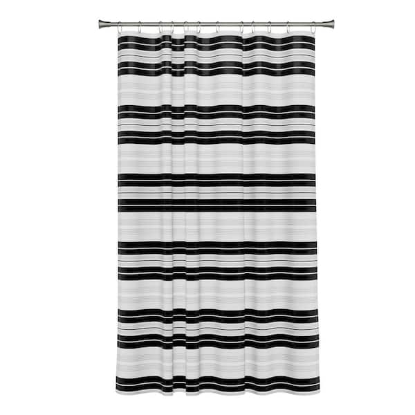 Zenna Home 70 in. x 72 in. Dylan Stripe 30% Recycled Waterproof PEVA Shower Curtain in Black, White and Gray