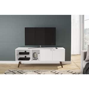 Bariloche White and Walnut TV Stand Fits TV's up to 65 in. with Cabinet and Open storage