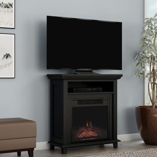 Black electric fireplace tv shop stand