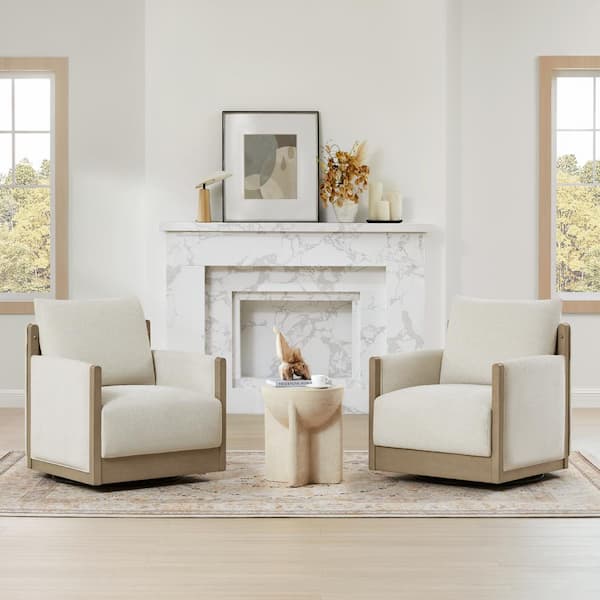 Spruce & Spring Milo Linen Modern Fabric Swivel Accent Chair with Grey Solid Wood Frame Armchair for Livingroom or Bedroom (Se of 2)