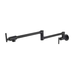 Wall Mounted Folding Pot Filler with Double-Handle Brass Stretchable Kitchen Sink Faucet in Matte Black