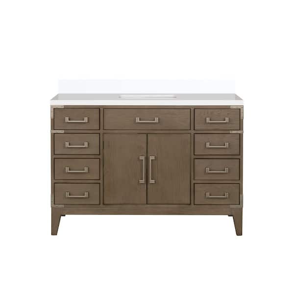 Fossa 48 in W x 22 in D Grey Oak Single Bath Vanity with White Quartz Top