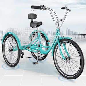24 in. Adult Tricycle 7-Speed 3 Wheel Bike Adult Tricycle Trike Cruise Bike Large Size Basket for Recreation Shopping