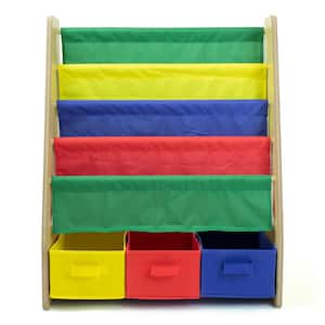 Kids Multi Color Bookshelf 4-Tier Book Storage and Fabric Bin Organizer