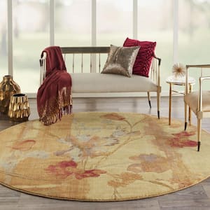 Somerset Beige 8 ft. x 8 ft. Floral Contemporary Round Area Rug