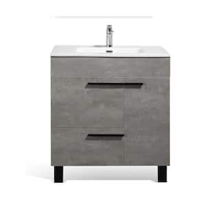 36 in. W x 18 in. D x 34 in. H Freestanding Bath Vanity in Concrete Grey with White Ceramic Top