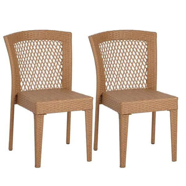 Light Brown Wicker Space-Saving Outdoor Dining Chairs with Diamond