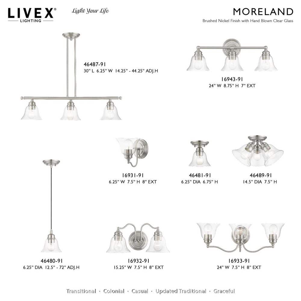 Transitional Brushed Nickel 3-Light Semi-Flush Mount with Clear Glass Shades