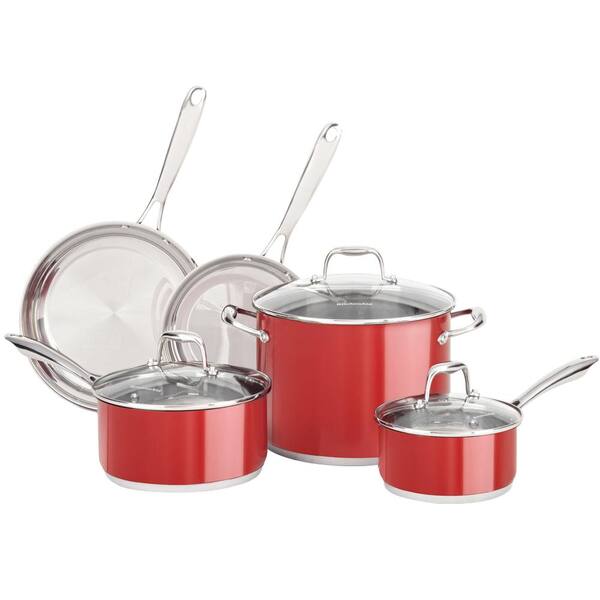 KitchenAid 8-Piece Stainless Steel Cookware Set in Empire Red