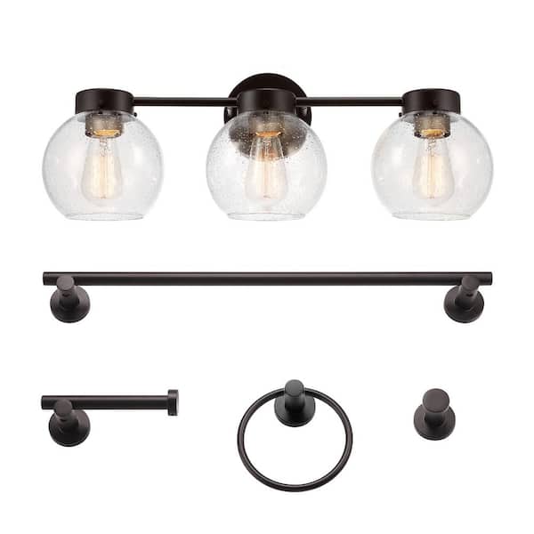 Globe Electric 5-Piece Jayden Bronze Decorative Bathroom Hardware Set Globe Electric 5-Piece Jayden Bronze Decorative Bathroom Hardware Set