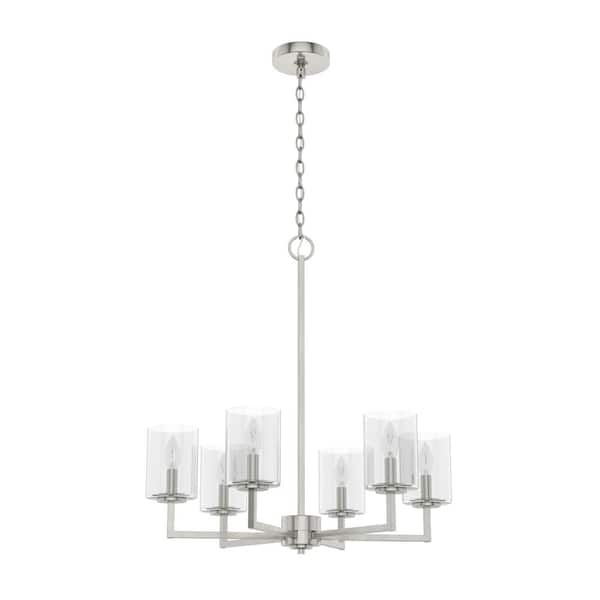 Kerrison 6-Light Brushed Nickel Island Chandelier with Clear Seeded Glass Shades