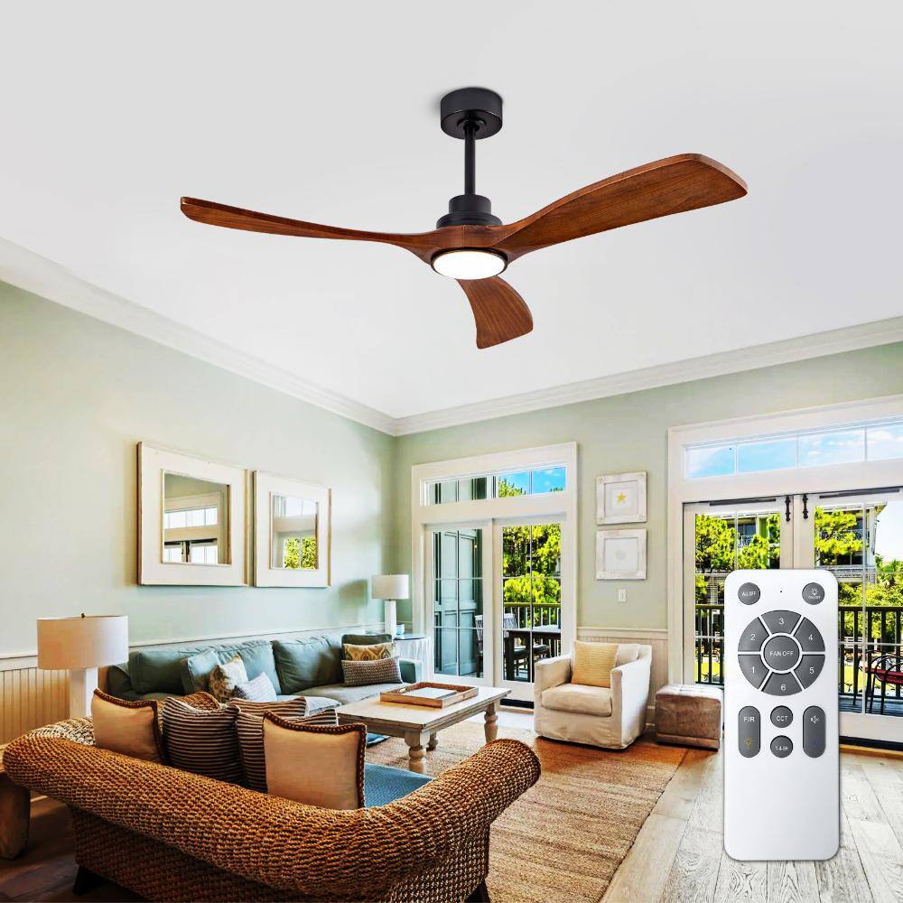 52 in. 3 Walnut Solid Wood Blade Ceiling Fan with Remote Control,3 CCT Dimmable LED, Timer, 6-Speed Reversible price history on PriceWatchPro