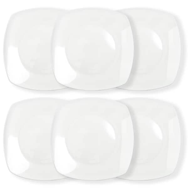 Square Porcelain Dinner Plates Set of 6, 7.5 in., White Dessert Plates for Salad, Pasta, Steak Dinnerware