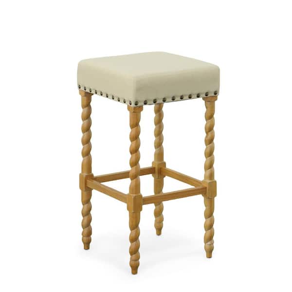 Carolina Chair & Table Remick 30 in. Natural Oak Barley Twist Upholstered Stool