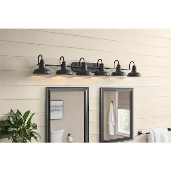 Hampton Bay Elmcroft 58.5 in. 6-Light Matte Black Transitional Vanity Light with Metal Shades