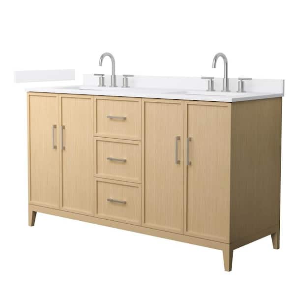 Elan 60 in. Double Freestanding White Oak Bath Vanity with White Cultured Marble Top