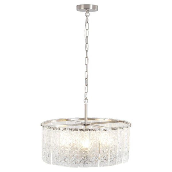 5-Light Nickel Modern Glass Sheet Candlestick Hanging Linear Chandelier Lighting with Glass Sheet for Kitchen Island