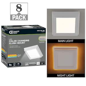 Low Profile 5 in. White Square LED Flush Mount with Night Light Feature J-box Compatible Dimmable 500 Lumens (8-Pack)