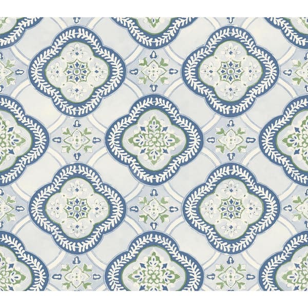 York Wallcoverings Garden Trellis Cobalt Blue Matte Pre-pasted Paper Wallpaper 60.75 sq. ft