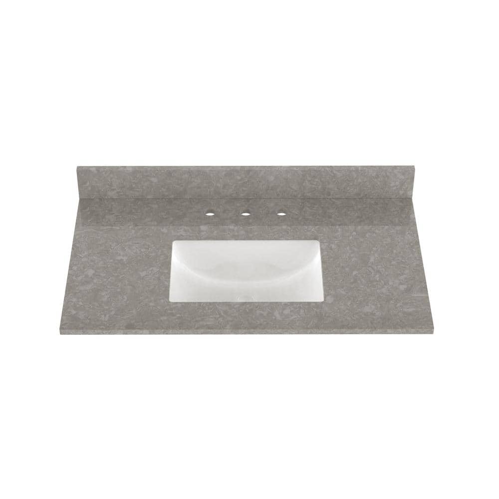 Winette 37 in. x 22 in. Qt. Bathroom Vanity Top in Charcoal Gray with Single White Rectangular Ceramic Sink -  WVTQ3201-37