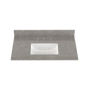 37 in. x 22 in. Qt. Bathroom Vanity Top in Charcoal Gray with Single White Rectangular Ceramic Sink