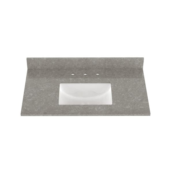 Winette 37 in. x 22 in. Qt. Bathroom Vanity Top in Charcoal Gray with Single White Rectangular Ceramic Sink