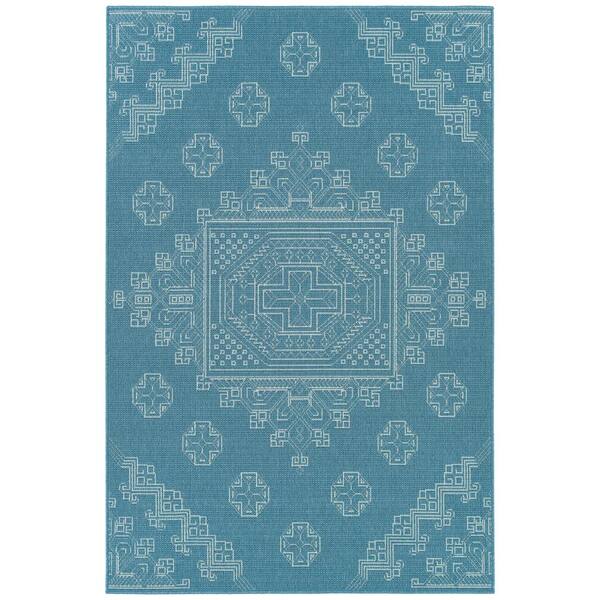 Sunice Collection Lt. Blue 1'9" x 3' Rectangle Residential Indoor-Outdoor Throw Rug