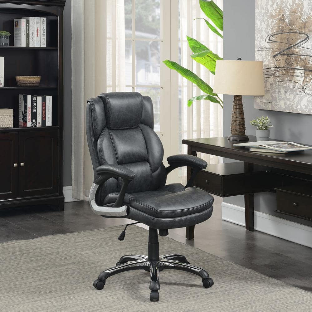 Dark Gray High Back Leather Executive Swivel Chair