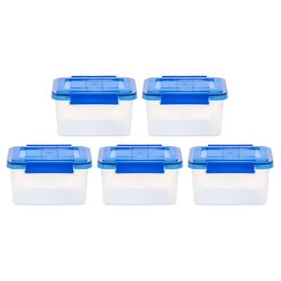 6.5-Gal. Lockable Plastic Storage Box in Clear with Sturdy Blue Lid and  Buckles (4-Pack)