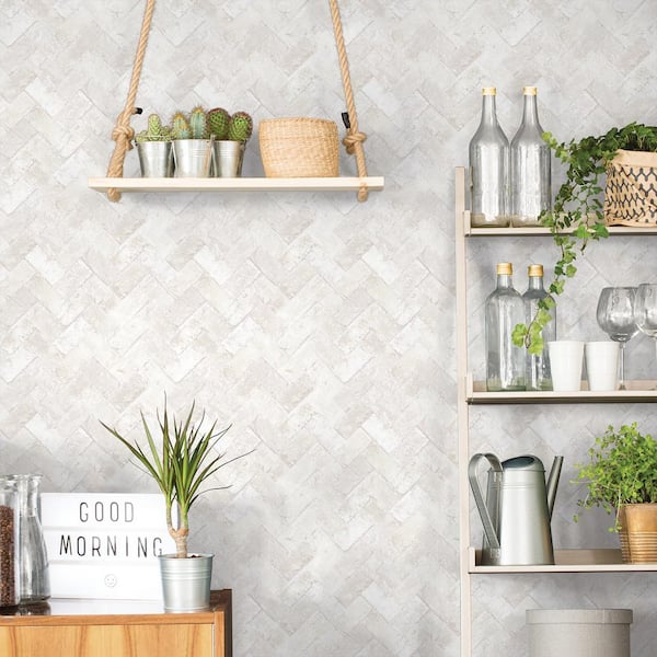 Herringbone Brick Beige/Cream Design Matte Finish Vinyl on Non-Woven Non-Pasted Wallpaper Sample