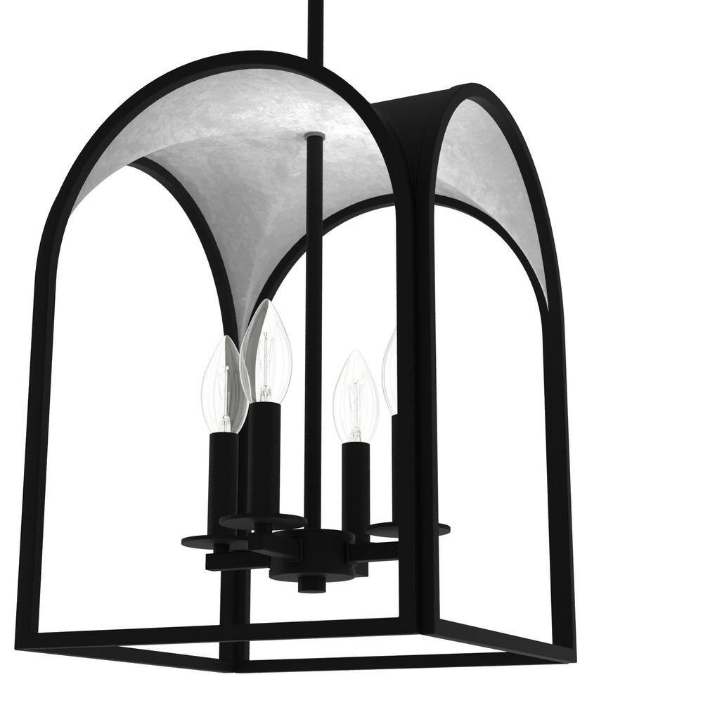 12" Black Iron and Silver Leaf Lantern Pendant Light