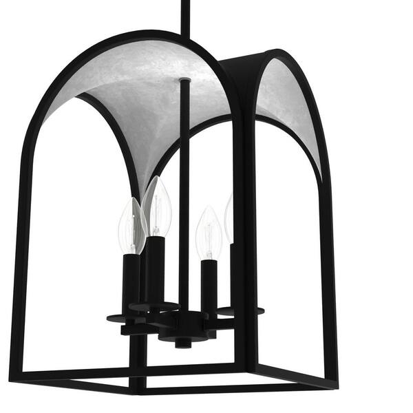 Hunter Dukestown 4-Light Natural Iron with Gold Leaf Transitional Lantern LED Medium Hanging Pendant Light