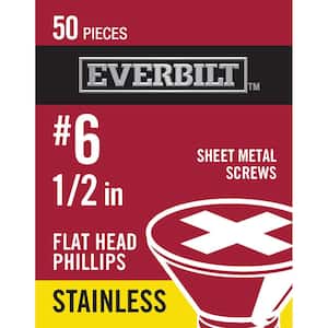#6 x 1-1/2 in. Stainless Steel Phillips Flat Head Sheet Metal Screw (50-Pack)
