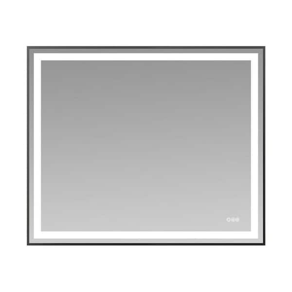48 in. W x 40 in. H Rectangular Black Framed Bathroom Vanity Mirror with Dual LED Light Strips Front and Back Lighting