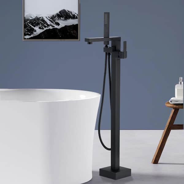 Satico 1-Handle 90 Degrees Freestanding Bathtub Faucet with Hand Shower Head in Matte Black