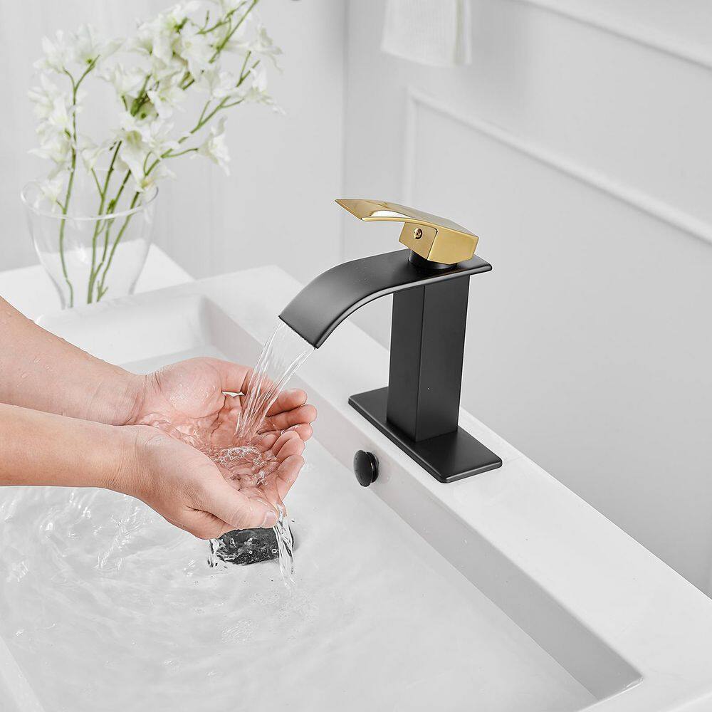 BWE Waterfall Single Handle Single Hole Low-Arc Bath Faucet Bathroom Drip-Free Vanity Sink Faucet
