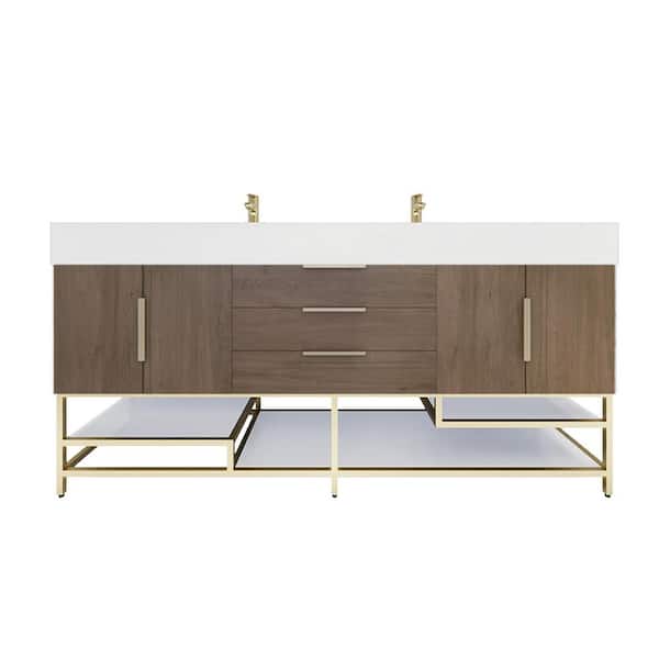 Bethany 71 in. W. x 20 in. D x 36 in. H Double Sink Freestanding Bath Vanity in Light Oak with White Acrylic Top