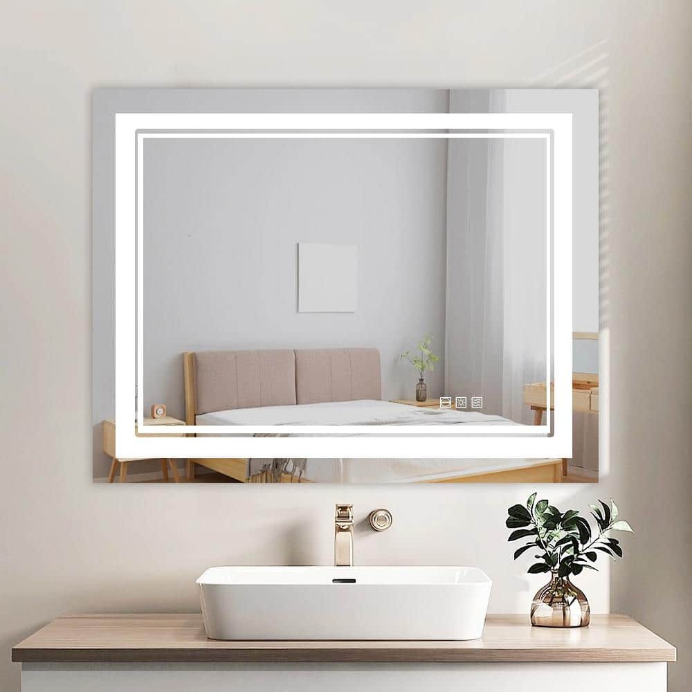 20 in. W x 28 in. H Rectangular Frameless Wall Mounted Bathroom Vanity Mirror LED Lighted ...