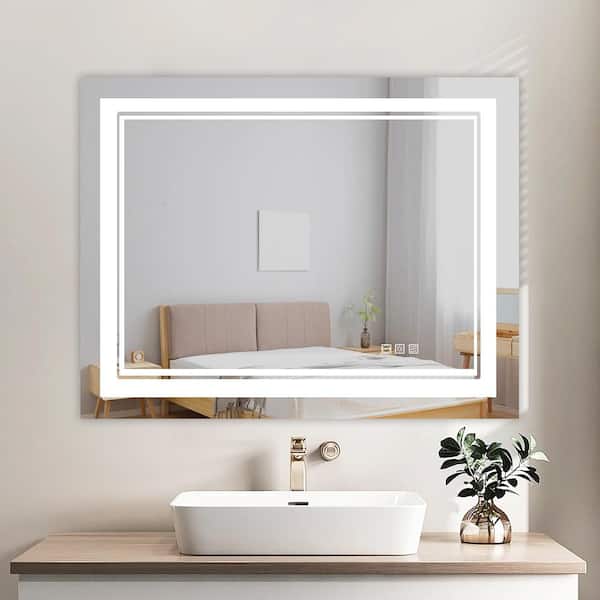 Unbranded 20 in. W x 28 in. H Rectangular Frameless Wall Mounted Bathroom Vanity Mirror LED Lighted Bathroom Mirror