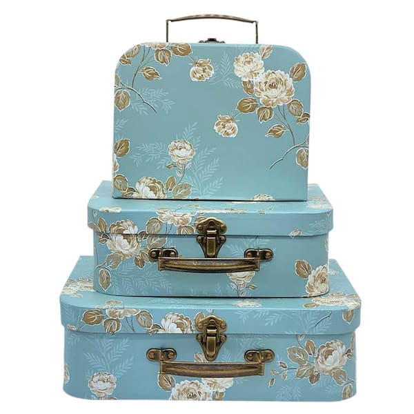 Afoxsos Acid Blue Flowers Decorative Boxes with Lid 3-Pack