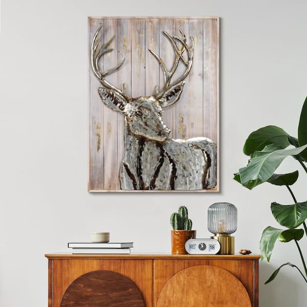 "Deer 1" Metallic Handed Painted Rugged Wooden Blocks Wall Decor
