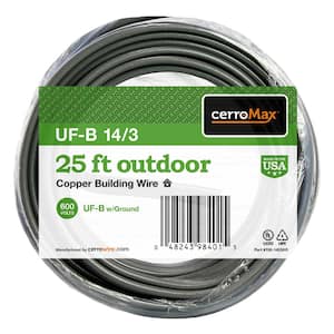 25 ft. 14/3 Gray Solid CerroMax Copper UF-B Cable with Ground Wire